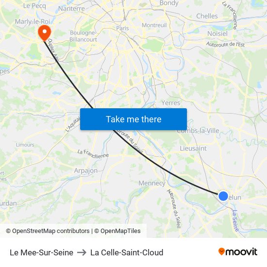 Le Mee-Sur-Seine to La Celle-Saint-Cloud map