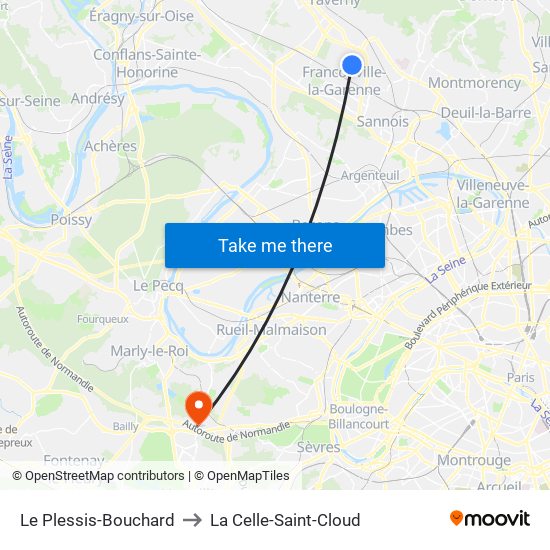 Le Plessis-Bouchard to La Celle-Saint-Cloud map