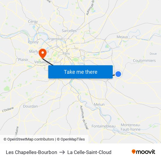 Les Chapelles-Bourbon to La Celle-Saint-Cloud map