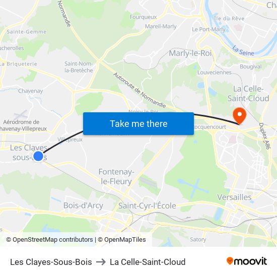 Les Clayes-Sous-Bois to La Celle-Saint-Cloud map