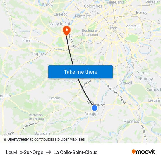 Leuville-Sur-Orge to La Celle-Saint-Cloud map