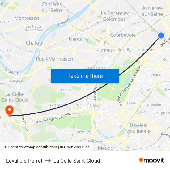 Levallois-Perret to La Celle-Saint-Cloud map