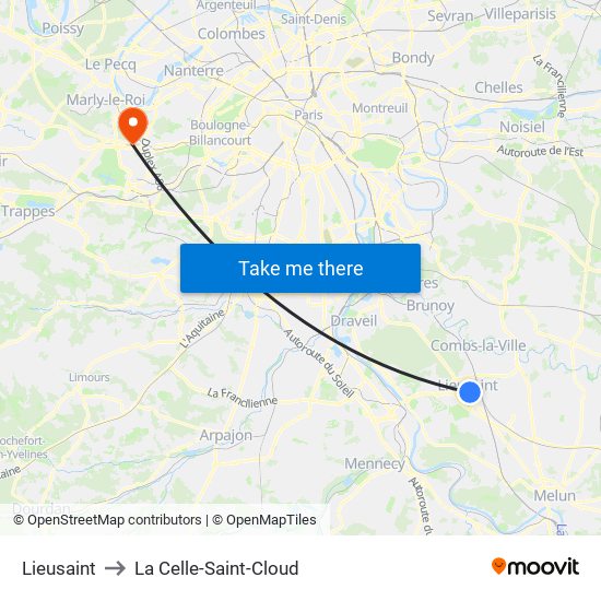 Lieusaint to La Celle-Saint-Cloud map