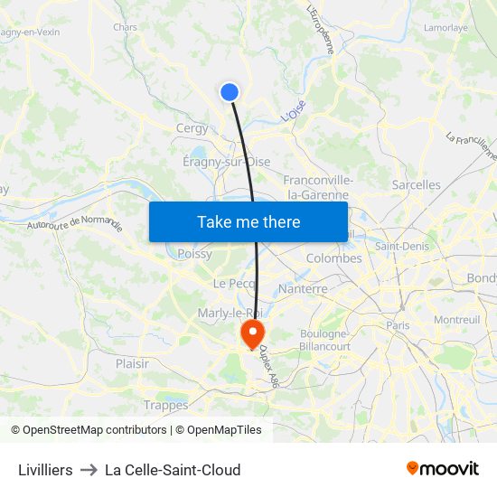 Livilliers to La Celle-Saint-Cloud map
