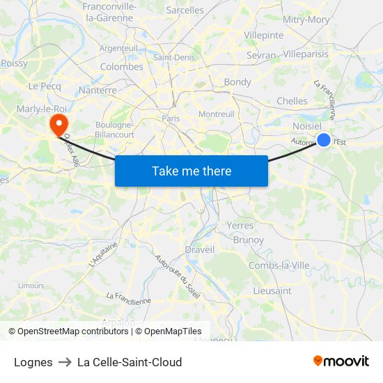 Lognes to La Celle-Saint-Cloud map