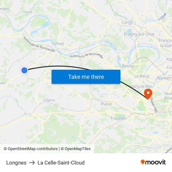 Longnes to La Celle-Saint-Cloud map