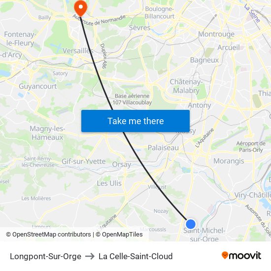 Longpont-Sur-Orge to La Celle-Saint-Cloud map