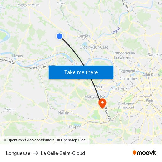 Longuesse to La Celle-Saint-Cloud map