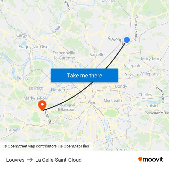 Louvres to La Celle-Saint-Cloud map