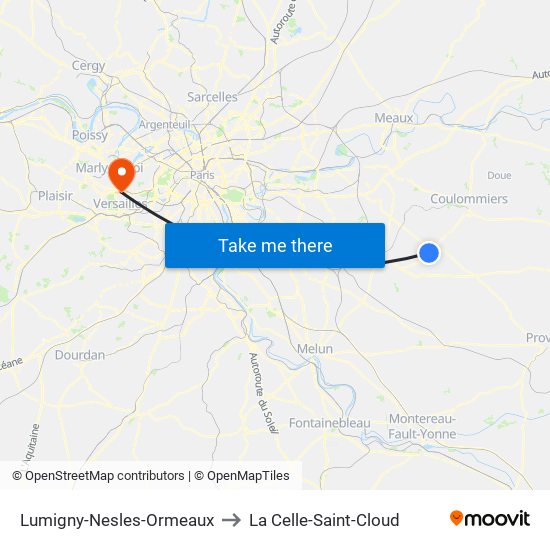 Lumigny-Nesles-Ormeaux to La Celle-Saint-Cloud map