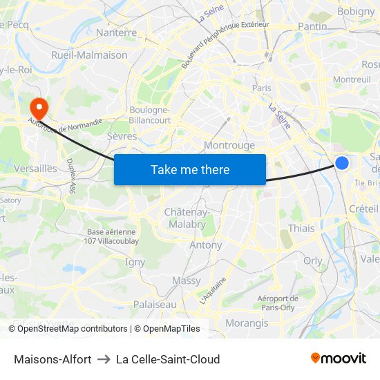 Maisons-Alfort to La Celle-Saint-Cloud map