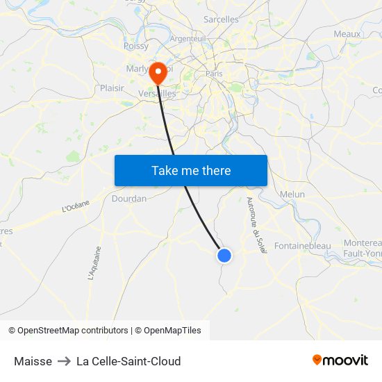 Maisse to La Celle-Saint-Cloud map