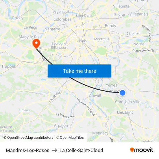 Mandres-Les-Roses to La Celle-Saint-Cloud map