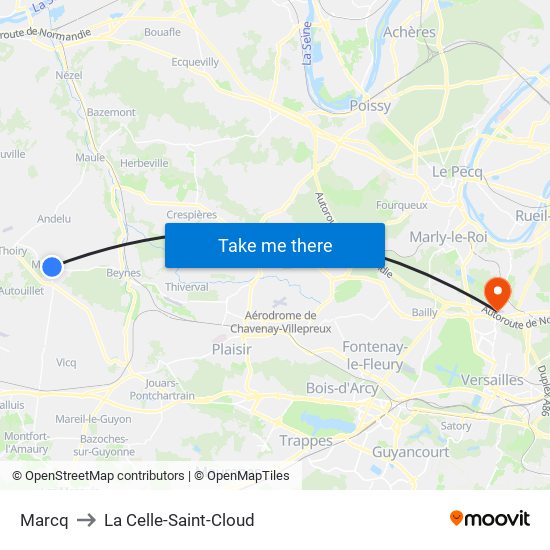 Marcq to La Celle-Saint-Cloud map