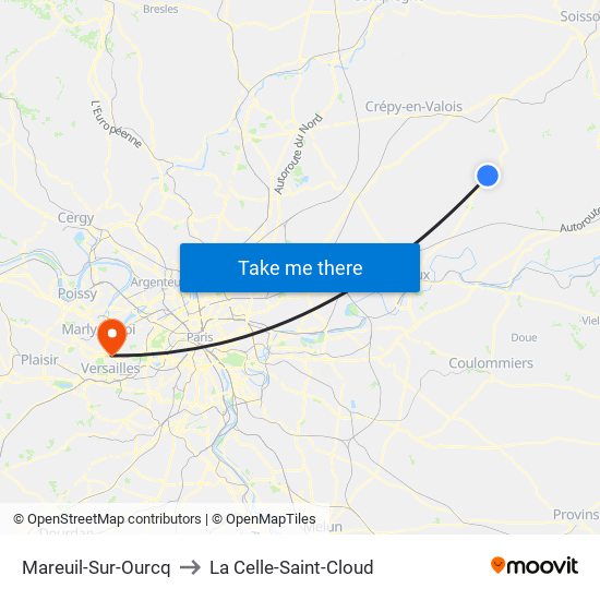 Mareuil-Sur-Ourcq to La Celle-Saint-Cloud map