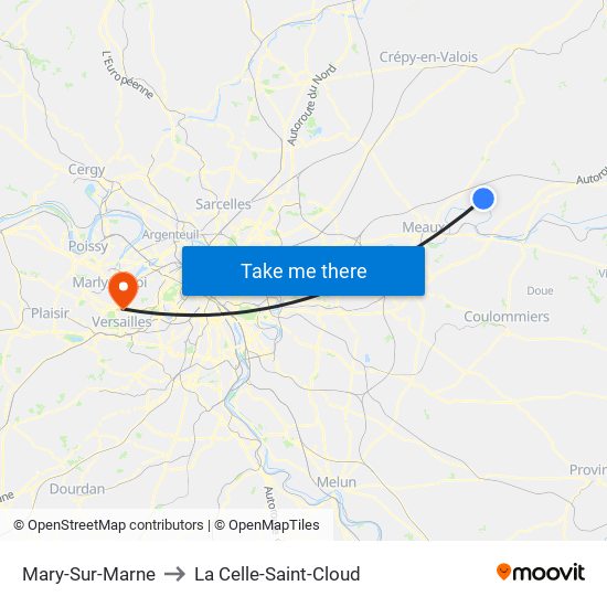 Mary-Sur-Marne to La Celle-Saint-Cloud map