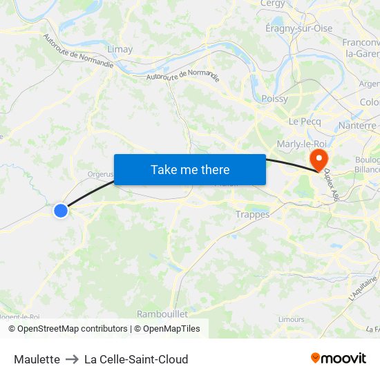 Maulette to La Celle-Saint-Cloud map