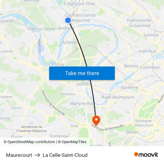 Maurecourt to La Celle-Saint-Cloud map