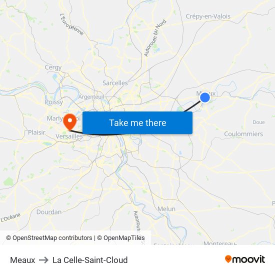 Meaux to La Celle-Saint-Cloud map