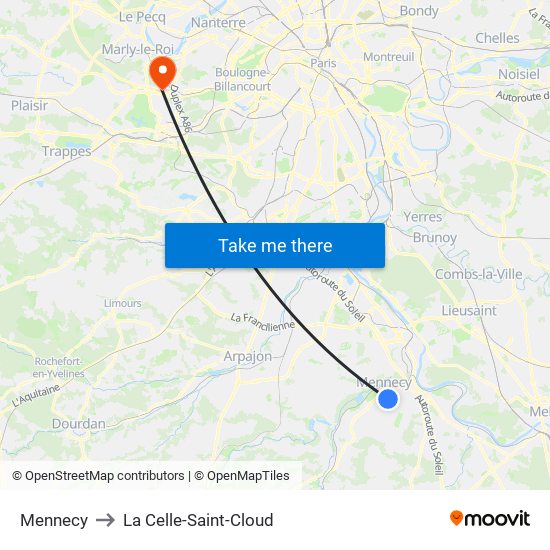 Mennecy to La Celle-Saint-Cloud map