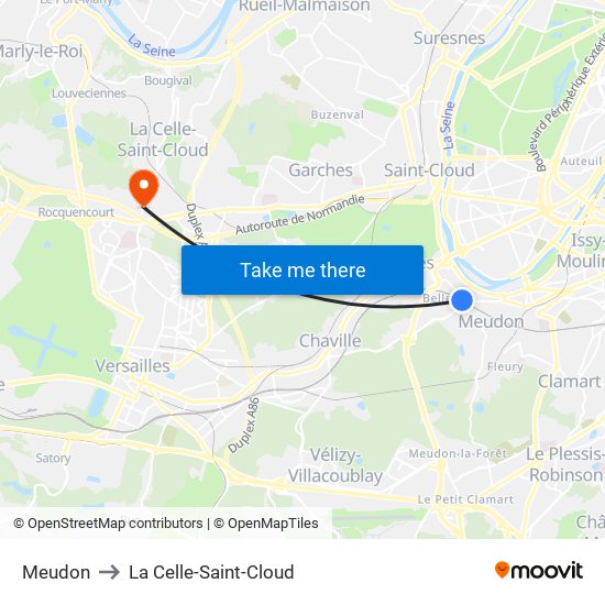 Meudon to La Celle-Saint-Cloud map