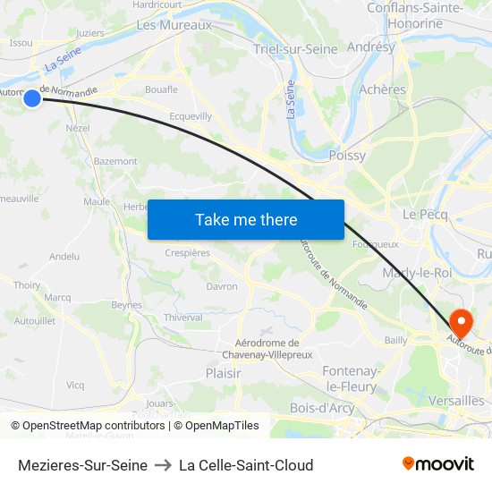 Mezieres-Sur-Seine to La Celle-Saint-Cloud map