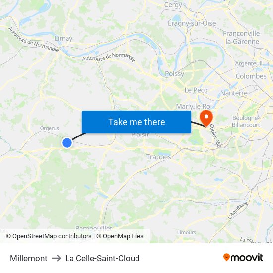 Millemont to La Celle-Saint-Cloud map