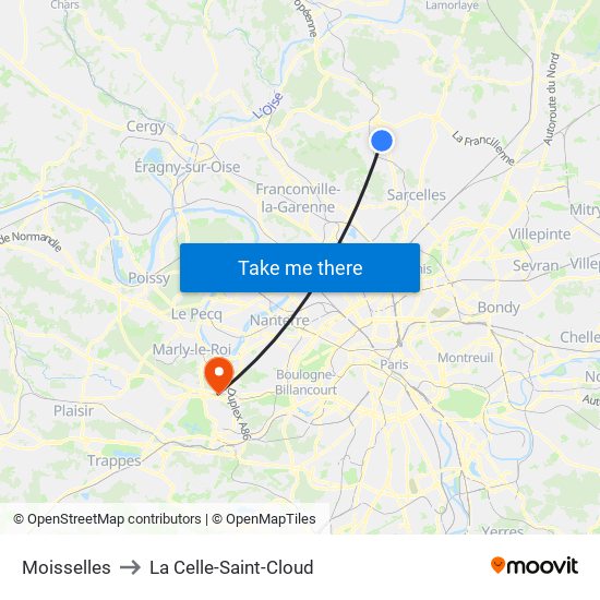 Moisselles to La Celle-Saint-Cloud map