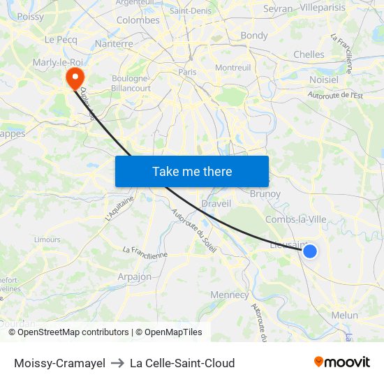 Moissy-Cramayel to La Celle-Saint-Cloud map