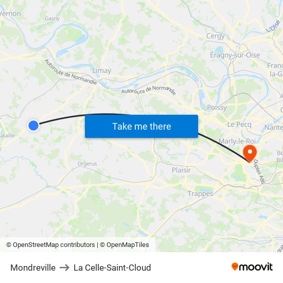 Mondreville to La Celle-Saint-Cloud map