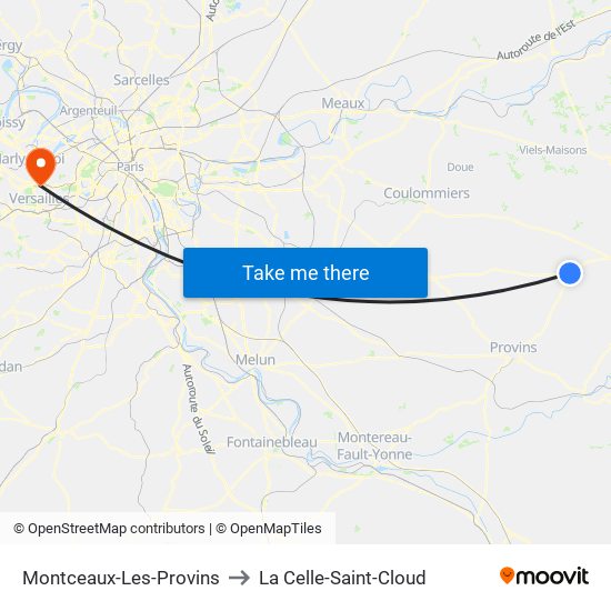 Montceaux-Les-Provins to La Celle-Saint-Cloud map