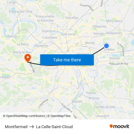 Montfermeil to La Celle-Saint-Cloud map