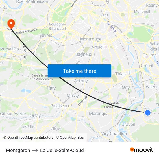 Montgeron to La Celle-Saint-Cloud map