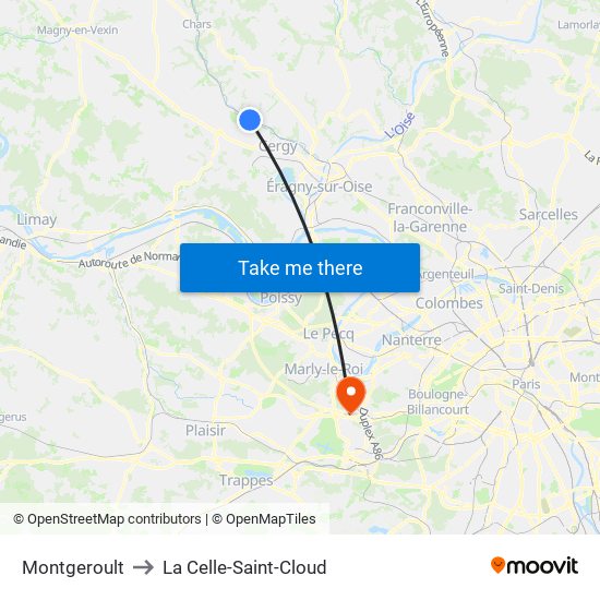 Montgeroult to La Celle-Saint-Cloud map