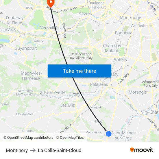 Montlhery to La Celle-Saint-Cloud map