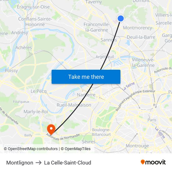 Montlignon to La Celle-Saint-Cloud map