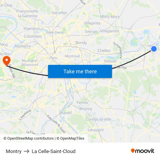 Montry to La Celle-Saint-Cloud map
