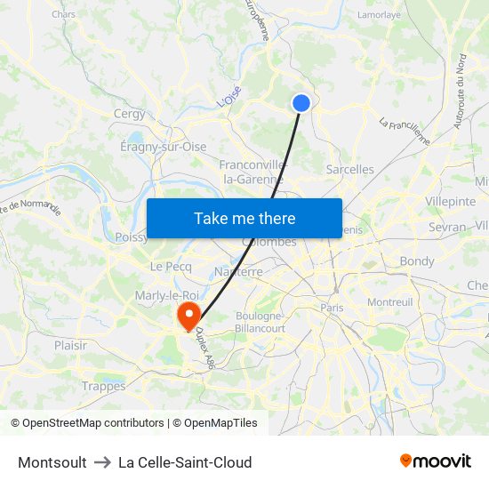 Montsoult to La Celle-Saint-Cloud map