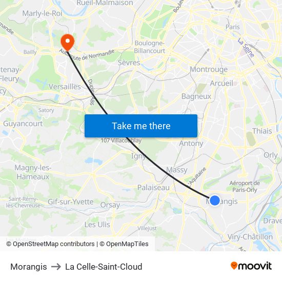 Morangis to La Celle-Saint-Cloud map