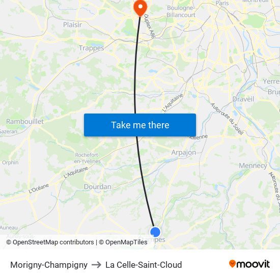 Morigny-Champigny to La Celle-Saint-Cloud map
