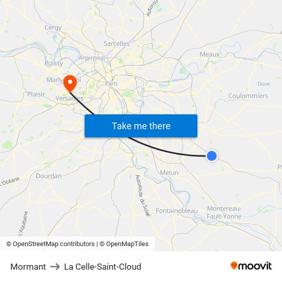 Mormant to La Celle-Saint-Cloud map