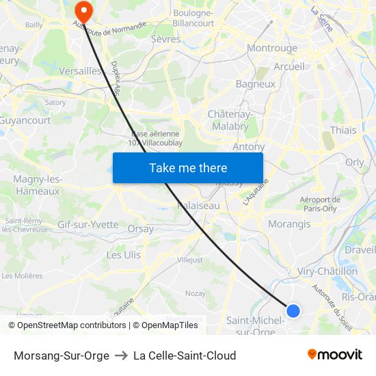 Morsang-Sur-Orge to La Celle-Saint-Cloud map