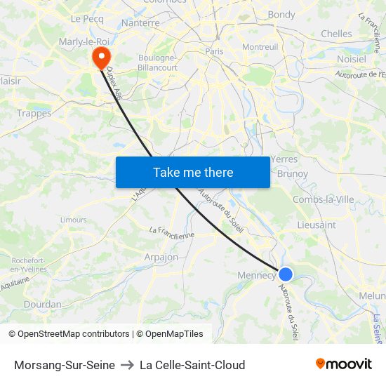 Morsang-Sur-Seine to La Celle-Saint-Cloud map
