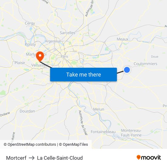 Mortcerf to La Celle-Saint-Cloud map