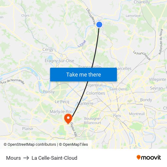 Mours to La Celle-Saint-Cloud map