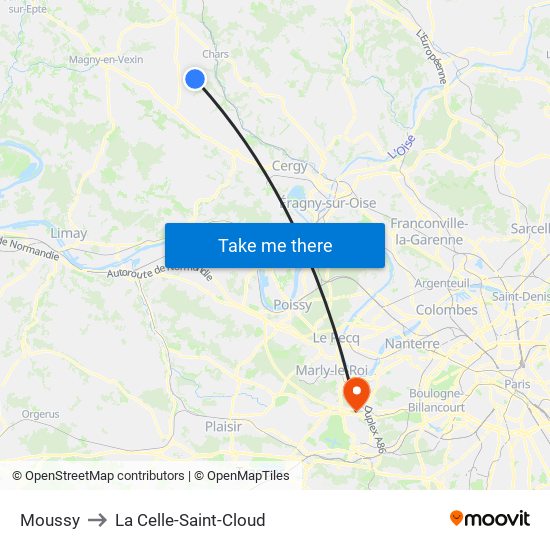 Moussy to La Celle-Saint-Cloud map