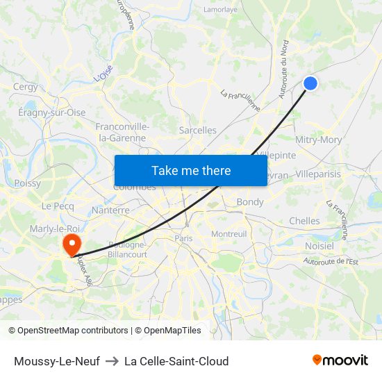 Moussy-Le-Neuf to La Celle-Saint-Cloud map