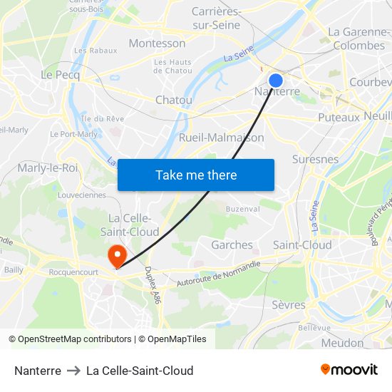 Nanterre to La Celle-Saint-Cloud map