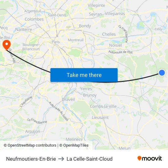 Neufmoutiers-En-Brie to La Celle-Saint-Cloud map