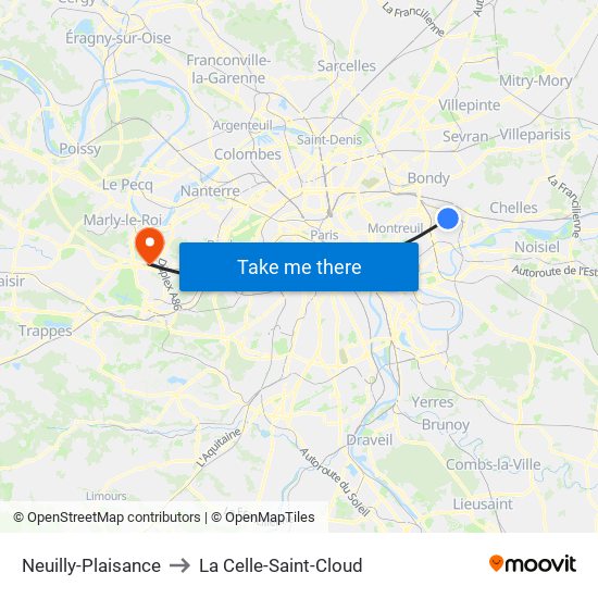 Neuilly-Plaisance to La Celle-Saint-Cloud map